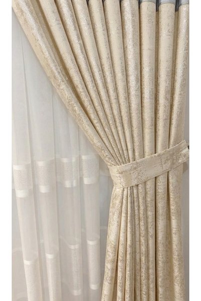 MebelPort Curtain Perdea Jacquard cu model de marmură, cu două aripi, pliu du...