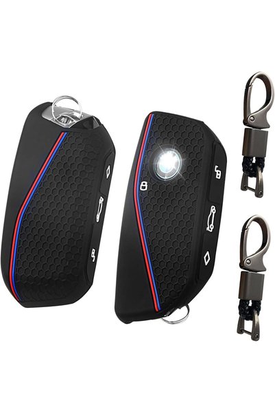 Generic 2 Pack with 2 metal keychains, Soft Silicone Key Fob Cover fit for BM...