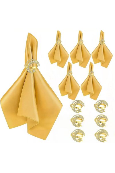 Generic Satin Cloth Napkin and Napkin Ring Set, Ivory, 43x43cm, Moon and Star...