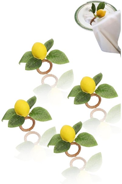 Generic Lemon Vine Leaf Napkin Rings Set of 4 - Ideal for Spring Summer Dinne...