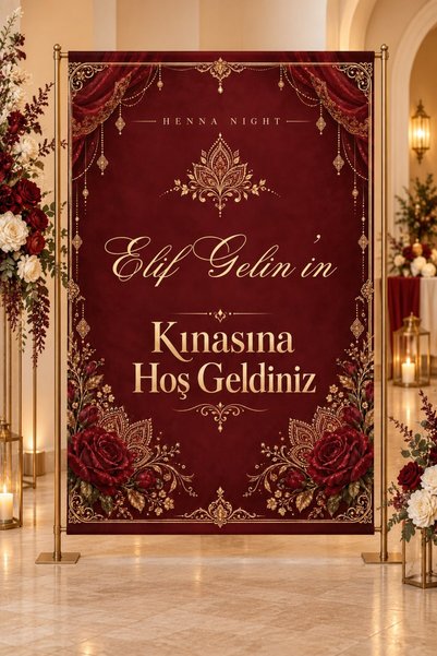 on the clouds Kişiye Özel İsme Özel Bordo Güllü Osmanlı Motifli Kına Gecesi D...
