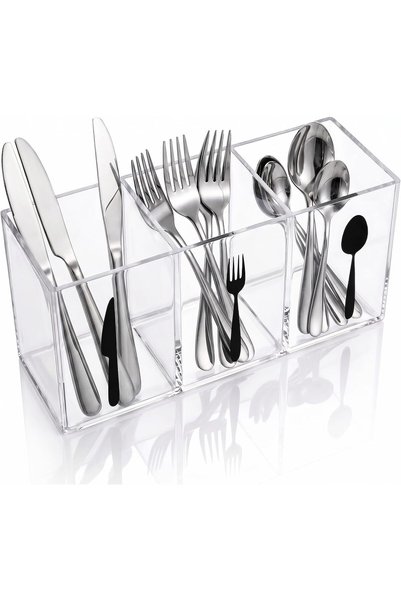 Generic منظم أدوات المائدة الأكريليك بثلاثة أقسام، حامل أدوات المطبخ للطاولة ...
