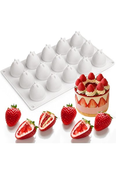 Generic قالب سيليكون ثلاثي الأبعاد على شكل فراولة، قالب خبز على شكل فاكهة، صي...