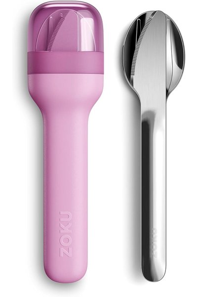 Generic Pocket Utensil Set Stainless Steel Fork, Knife, and Spoon in Case Purple