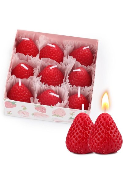 Generic 9 Pack Strawberry Shaped Scented Candles, Red Mini Soy Wax Fruit Arom...