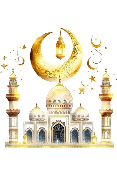 Generic ملصقات حائط رمضان بحجم 40×40 سم، ملصق حائط قلعة ذهبية مع هلال القمر