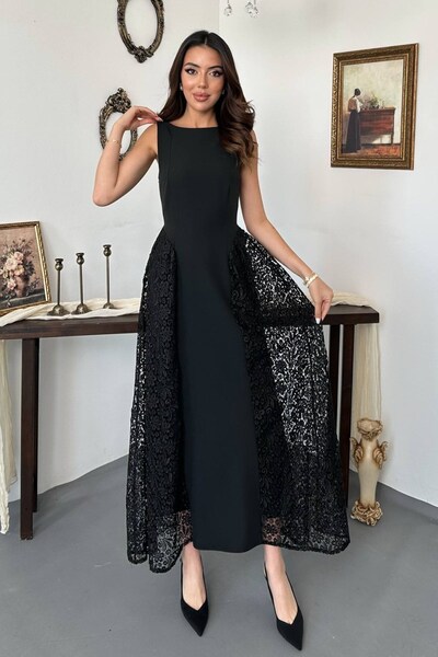 WeShaya Black Dress with Ruffled Side Skirt