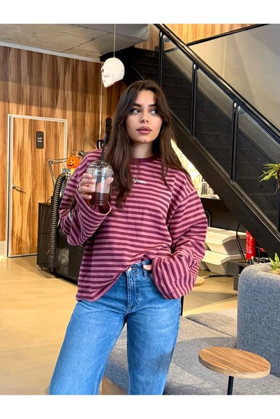 LAVEN THE LABEL ÇİZGİLİ NAKIŞLI SWEAT