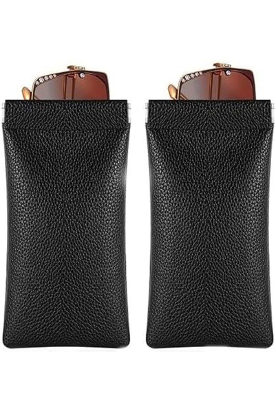 Generic حافظة نظارات ناعمة من الجلد الصناعي بنمط الليتشي مع إغلاق تلقائي، حام...
