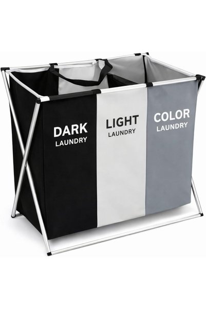 Generic 3-Section Laundry Storage Basket with Aluminium Rack | Dark, Light & ...