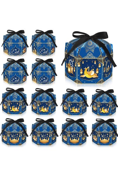 Generic 12 Pack Ramadan Eid Mubarak Treat Boxes, Gold Lantern and Moon Design...