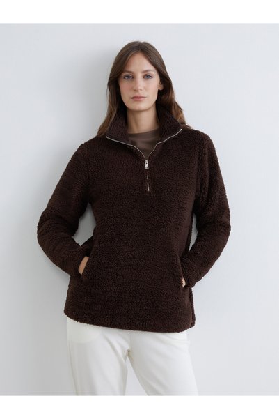 LC Waikiki TWO MT SHOP QUALITY LCW EVERYDAY Brown Mock Neck Women's Fleece Sw...