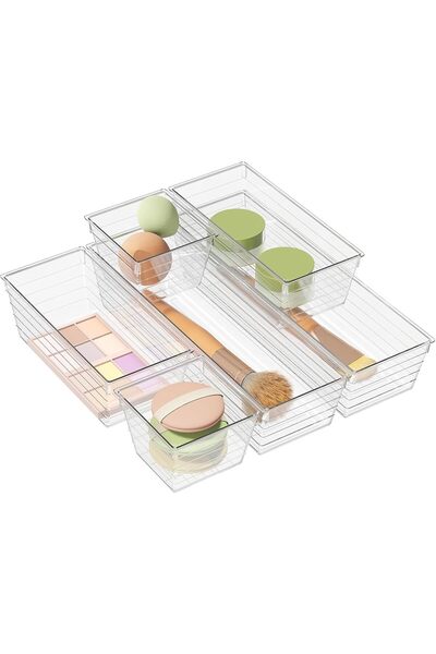 Generic 6 Pack Clear Acrylic Drawer Organizers - Modular Storage Trays for Ma...