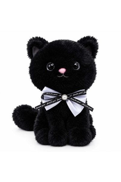 MASHASHOP Черна плюшна котка с декоративна панделка, мека и пухкава, 25 см