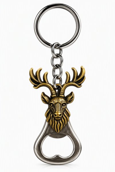 Waves And Pebbles Bronze Deer Bottle Opener Keychain