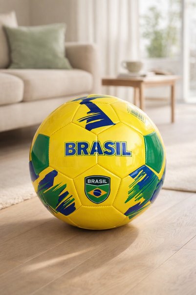Comerivo Minge de fotbal Nr. 5 verde lime, cu design Brazilia, expediată dezu...