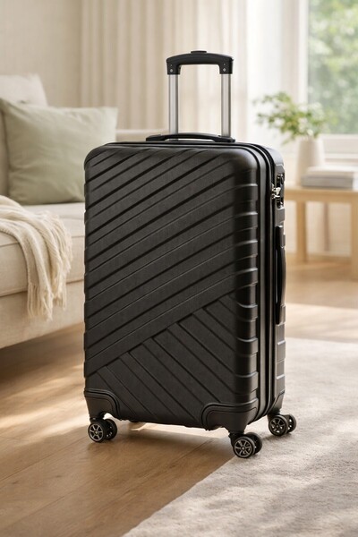 Comerivo Troler de calatorie negru cu design reliefat, 60L, 4 roti si 3 manere