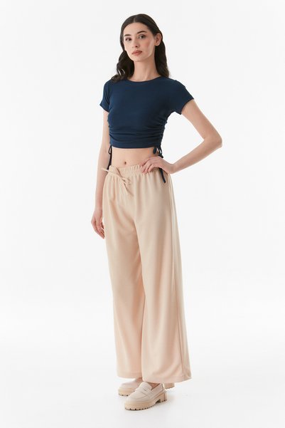 Fulla Moda Beli Lastikli Wide Leg Pantolon