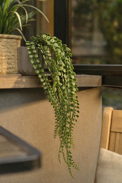 Comerivo Planta artificiala curgatoare in ghiveci taupe 8x40cm, decoratiune f...