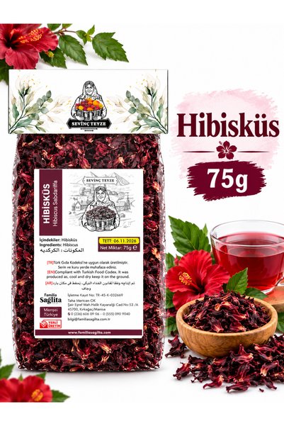 Organik Teyze Sevinç Teyze Hibisküs 75g - Mekke gülü, Nar Çiçeği, Bamya Çiçeği