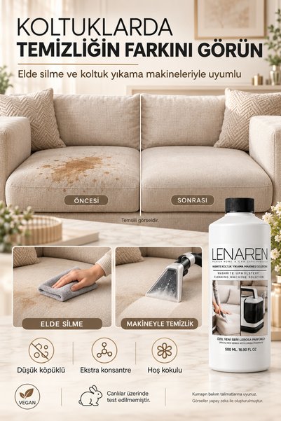 Lenaren Washrite Halı ve Koltuk Yıkama Makinesi Şampuanı 500 ml Konsantre Leke Çıkarıcı Etkili Düşük Köpüklü Döşeme Temizleyici