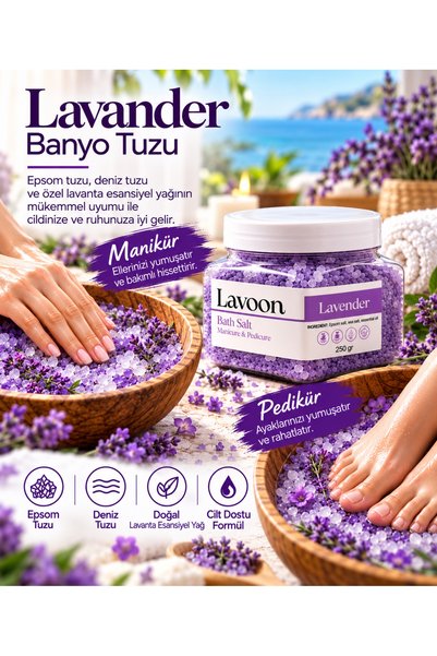 Lavoon Lavanta 250gr. Manikür Pedikür Tuzu / Banyo Tuzu / Epsom Tuzu / Ingili...