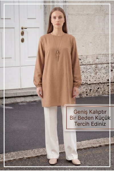 Linvey Yazlık Kadın Tunik Günlük İnce Sofia Keten Kolyeli Tunik