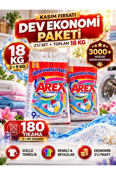 AREX "büyük Ekonomi Paketi ; Kg Toz Çamaşır Deterjanı, Color&White(9+9)