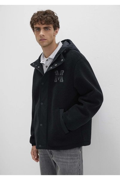 Mavi M0110628 M Logo Patchli Sherpa Mont Kapüşonlu Erkek Mont SİYAH