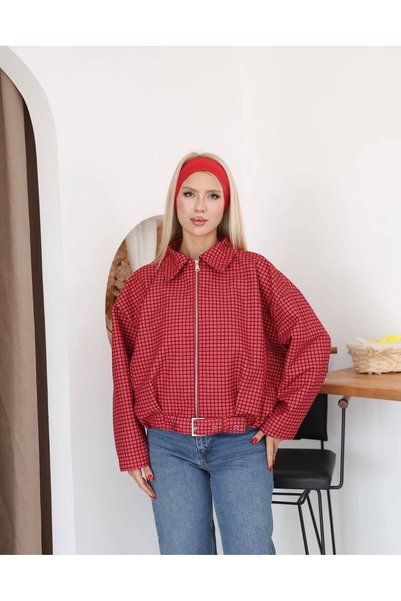 Moda Banuş جاكيت بومبر موسمي بتفاصيل منقوشة - مقاس كبير