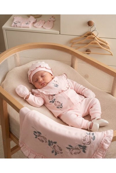 Eda Baby ÇİÇEK Gül %100 Pamuk Yenidoğan Hastane Çıkışı Kız Bebek 10'lu Takım