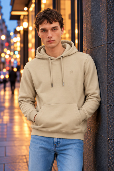 AJ X GF Men's Beige Hooded Sweatshirt with Logo, Casual – Flintoni