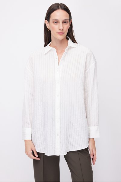 PAULMARK Women's Striped Oversize Shirt with Lace-Up Detail on the Sides