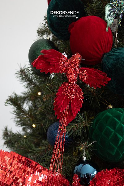 Dekorsende Christmas Tree Ornament Phoenix Bird with Clip Glittery Red 35 cm