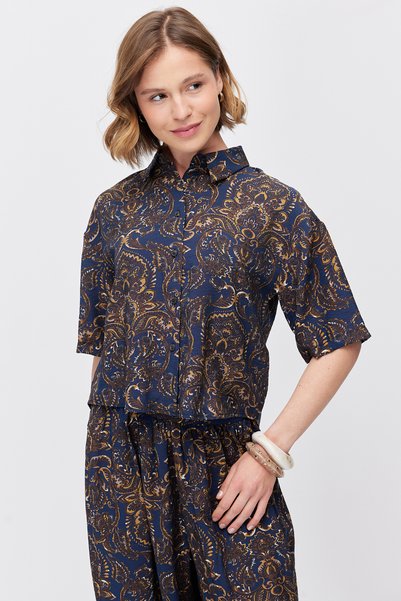 PAULMARK Women's Patterned Short Shirt