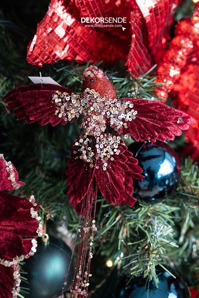 Dekorsende Christmas Tree Ornament Phoenix Bird Clip-On Glittery Claret Red 3...