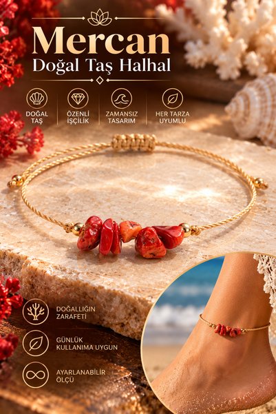 NBS Beautiful Naturel Stones Coral Real Natural Stone Anklet