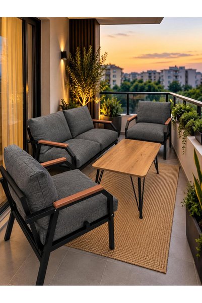 UFUK HOME Linda 211 Masalı GRİ Fermuarlı Bahçe Balkon Takımı, Cafe, Salon - M...