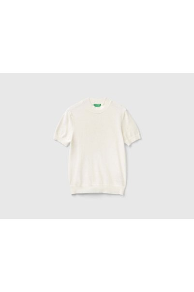 United Colors of Benetton سترة بيضاء من مزيج الكشمير بأكمام قصيرة