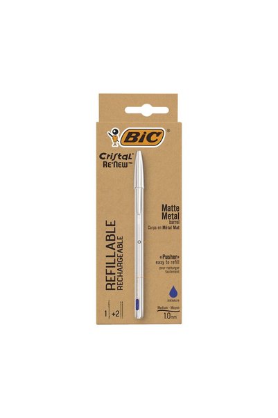 Bic Pix Cristal Re'New, 1.0 mm, corp metalic, 1 pix și 2 rezerve