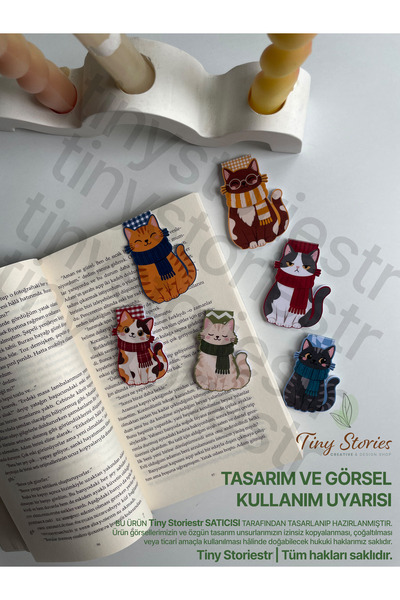 tinystoriestr فاصل كتب مغناطيسي - بتصميم قطة خريفية - 3/6 قطع - من تينيستوريس...