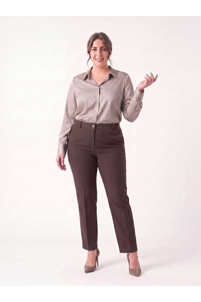 STORi Women's Plus Size Fabric Trousers with Elastic Waist, Flexible Office W...