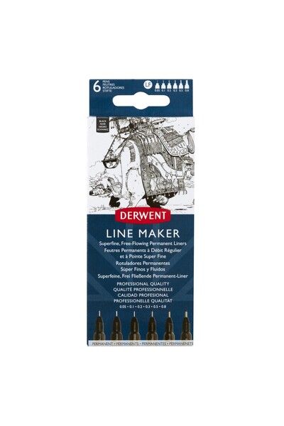 Derwent Set de 6 linii de desen profesionale 0,05/0,1/0,2/0,3/0,5/0,8 mm negre