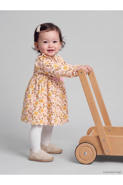 LC Waikiki فستان ALITA CITY LCW baby Ecru مزين بالكشكشة والزهور للفتيات الصغيرات
