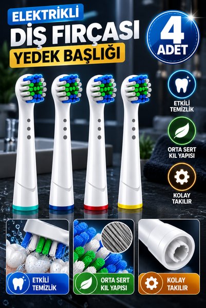 Hane Dostu 4'lü Elektrikli Diş Fırçası Yedek Başlığı Orta Sert Hassas Temizli...