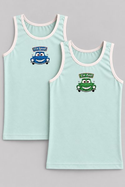 FUL 2-Piece Boys' Undershirt Set, Nile Green, Front and Back Printed Undershi...
