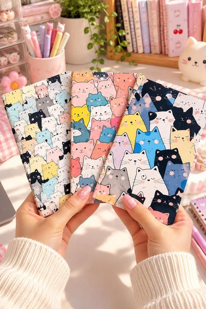 ÖZ KIRTASİYE Kedi Temalı 3'lü Defter Seti -Çizgisiz Defter