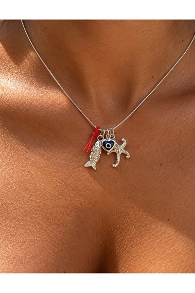 Arsaley Collection Starfish Fish and Heart Evil Eye Bead Charm with Stainless...
