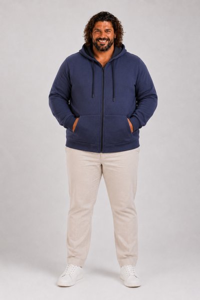MocGrande Large Size Unisex Hooded 3Ip Sweat 11701 Indigo
