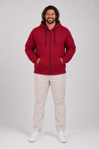 MocGrande Large Size Unisex Hooded 3Ip Sweat 11701 Bordo